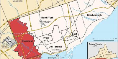 Žemėlapis Etobicoke rajono Toronto