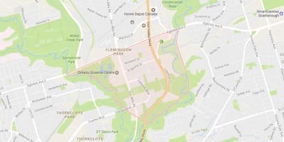Žemėlapis Flemingdon Parko kaimynystės Toronto
