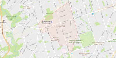 Žemėlapis Golden Mile kaimynystės Toronto