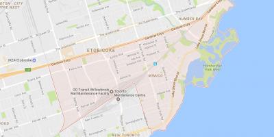 Žemėlapis Mimico kaimynystės Toronto