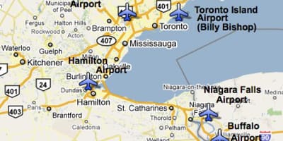 Žemėlapis oro Uostų netoli Toronto