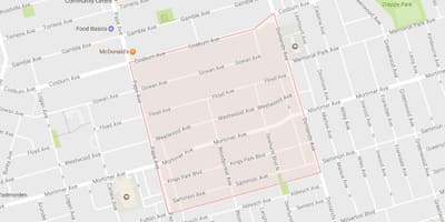 Žemėlapis Pape Kaime kaimynystės Toronto