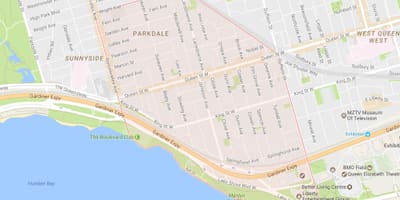 Žemėlapis Parkdale kaimynystės Toronto
