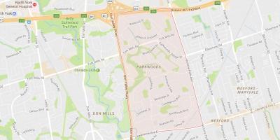 Žemėlapis Parkwoods kaimynystės Toronto