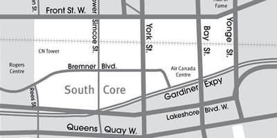 Žemėlapis Pietų Core Toronto