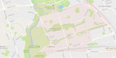 Žemėlapis Rockcliffe–Smythe kaimynystės Toronto