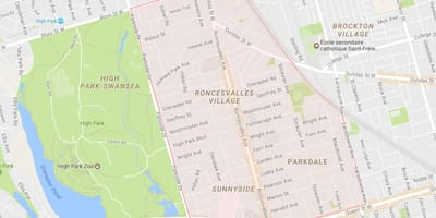 Žemėlapis Roncesvalles kaimynystės Toronto