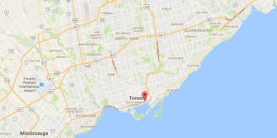 Žemėlapis Rytų Bayfront rajono Toronto