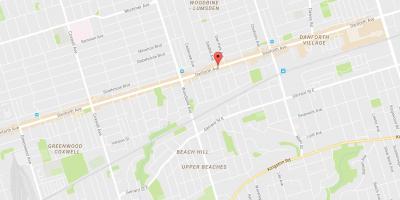 Žemėlapis Rytų Danforth kaimynystės Toronto