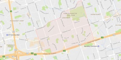 Žemėlapis Ten O'Shanter – Sullivan kaimynystės Toronto