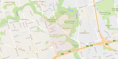 Žemėlapis Elms kaimynystės Toronto
