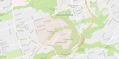Žemėlapis Thorncliffe Parko kaimynystės Toronto