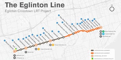 Žemėlapis metro Toronto Eglinton linijos projektas