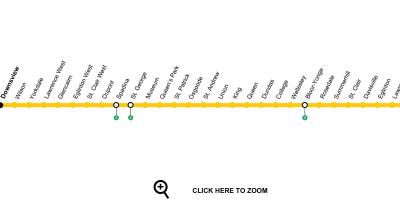 Žemėlapis Toronto metro linija 1 Yonge-Universitetas