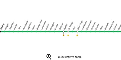 Žemėlapis Toronto metro linija 2 Bloor-Danforth