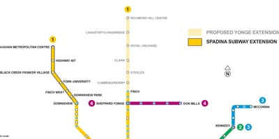 Žemėlapis metro Toronto pratęsimo