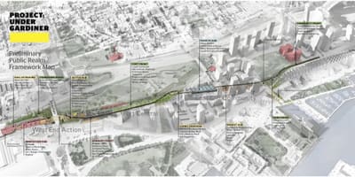 Žemėlapis Toronto projektą, pagal gardiner