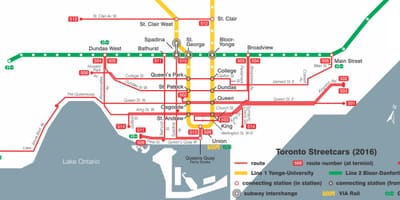 Žemėlapis Toronto tramvajaus sistema