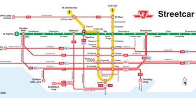 Žemėlapis Toronto tramvajus