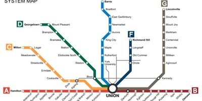 Žemėlapis Toronto traukinių Tranzito Eiti
