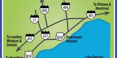 Žemėlapis Toronto vairuotojo puses