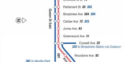 Žemėlapis tramvajaus linija 502 Downtowner