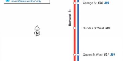 Žemėlapis tramvajaus linija 511 Bathurst