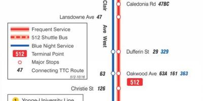 Žemėlapis tramvajaus linija 512 St. Clair
