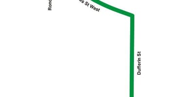 Žemėlapis TTC 193 Paroda Raketų autobusų maršrutu Torontas