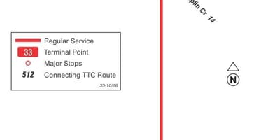 Žemėlapis TTC 33 Forest Hill autobusų maršrutu Torontas