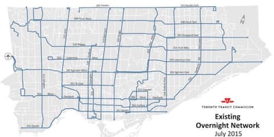 Žemėlapis TTC vienos nakties tinklo autobusų