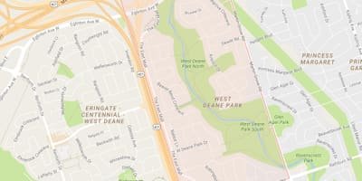 Žemėlapis Vakarų Deane Parko kaimynystės Toronto