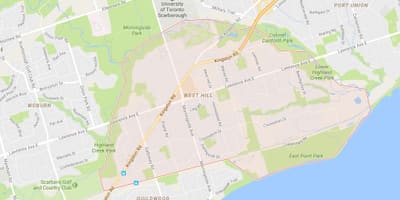 Žemėlapis West Hill kaimynystės Toronto