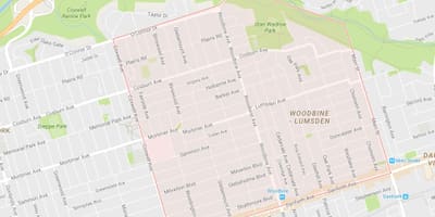 Žemėlapis Woodbine Aukščio kaimynystės Toronto