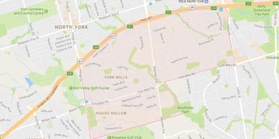 Žemėlapis York Mills kaimynystės Toronto